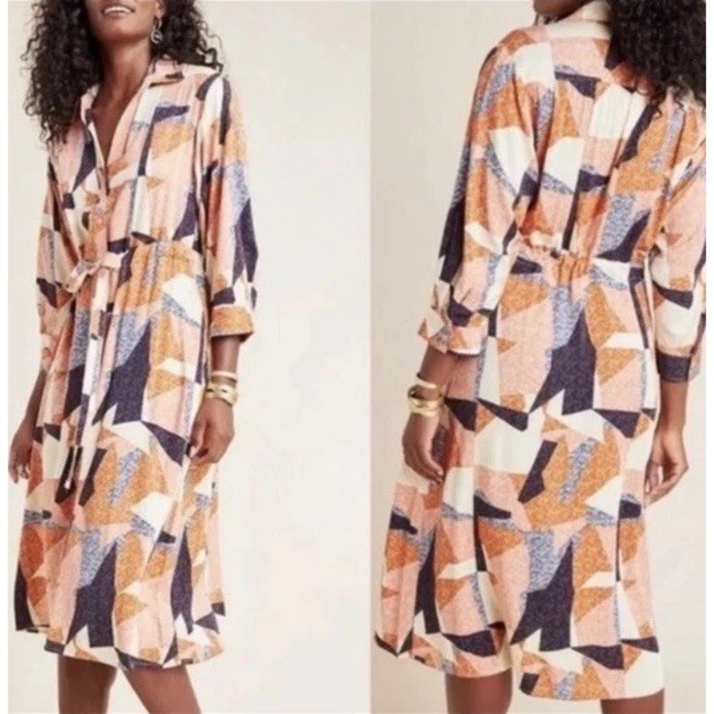Corey Lynn Calter Patchwork Abstract Print Midi Length Shirt Dress SZ S VGUC